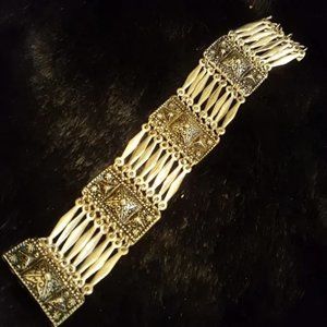 Vintage Taxco Mexico Sterling Silver925 A Wide Multi-Row Panel Link Bracelet